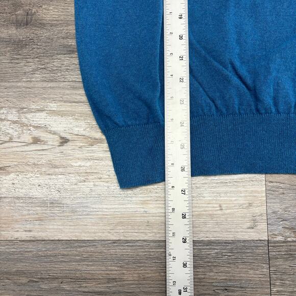 LL Bean Sweater Blue Men L V-Neck Cotton Cashmere Blend Plain Knit Pullover - Picture 7 of 9
